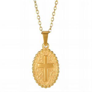 18K Gold Plated Round Cross Faith Religious Necklace Hypoallergenic Waterproof